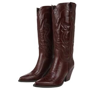 Sam Edelman Women James Western US 9 M Wide Calf Red Brown Burgundy Leather NWOB